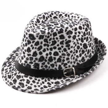 HT1517 Coreea Stil Bărbați Femei Capac de Primăvară de Toamnă Leopard Imprimate Fedoras Casual Centura Neagră Pălărie Trilby de Lux Jazz Derby Pălărie Melon