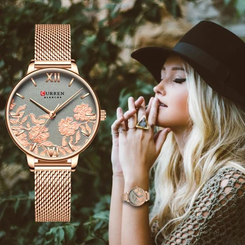 CURREN Femei Ceasuri de Top de Brand de Lux din Oțel Inoxidabil Curea Ceas de mana pentru Femei a Crescut de Ceas Elegant Doamnelor Cuarț Ceas
