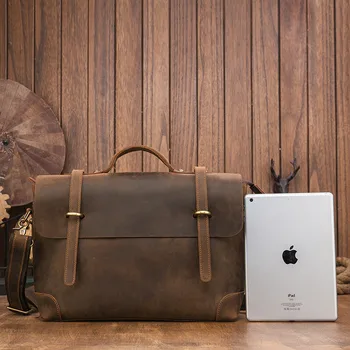 Retro simplu designer naturale crazy horse piele servieta business lux din piele de muncă laptop messenger bag