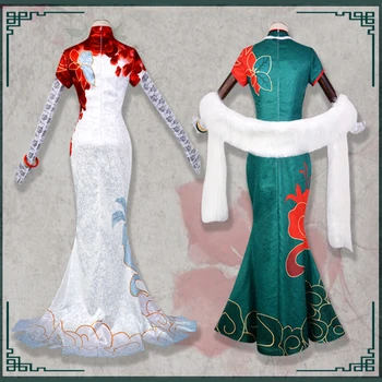 Joc Identitate V Costume Cosplay Geisha Michiko Cosplay Costum de Vânător Doamna Treisprezece Rochii Chi pao Verde Costume de Haine