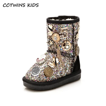 CCTWINS Cizme Copii 2020 Iarna Zapada Ghete Copii, Cizme de Moda Pantofi pentru Copii Fete Sclipici Cizme Copii Blana Cald Pantofi SNB228