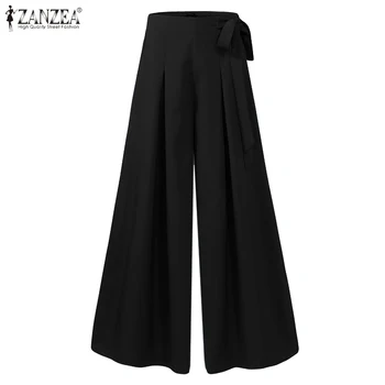 2021 Vara Solid Flare Pantaloni ZANZEA Elegant Pantaloni Largi Picior Femei Casual de Înaltă Talie Cutat Lung Pantalon Pantaloni Streetwear