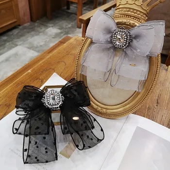 Nou coreean Dantelă Neagră Cravată Brosa cu Strasuri Arc Cravate pentru Femei Costum Camasa Callor Îmbrăcăminte Moda Bijuterii Accesorii