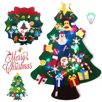 DIY Simțit Pom de Crăciun Cu Șir Lumina Cadouri pentru Copii Jucarii Artificiale Copac Agățat de Perete Ornamente de Craciun Pentru Casa
