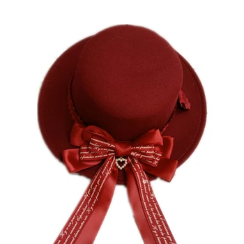 Lolita pânză pălărie, minunat imitație de lână capota plat plat de-a lungul pălărie bowknot decor din Anglia