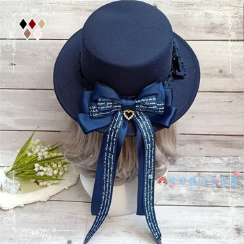 Lolita pânză pălărie, minunat imitație de lână capota plat plat de-a lungul pălărie bowknot decor din Anglia
