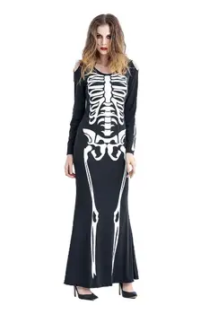 MISSKY Femei Rochie Halloween Fantoma Schelet Zombie Lung Rochie pentru bal Mascat sau Etapă Arată Costum Pentru Femei