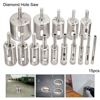 15buc Diamant Acoperite Burghiu Set Țiglă de Marmură, Sticlă, Ceramică Gaura Văzut de Foraj Biți Pentru Unelte electrice 6 mm-50 mm