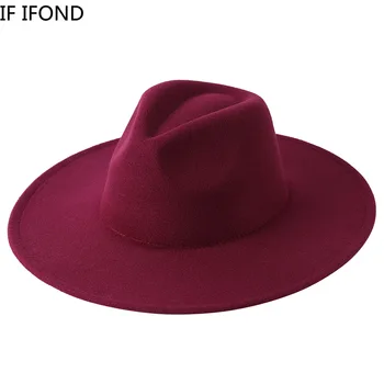 Noi Wide Brim Fedora Pălărie Femei Bărbați De Lână, Pălării De Fetru Domn Elegant Lady Winter Jazz Biserica Panama Sombrero Capac