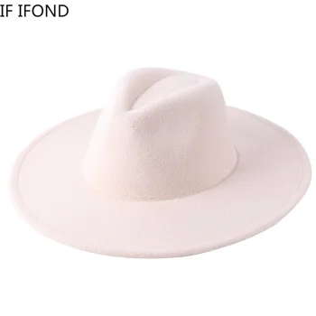Noi Wide Brim Fedora Pălărie Femei Bărbați De Lână, Pălării De Fetru Domn Elegant Lady Winter Jazz Biserica Panama Sombrero Capac