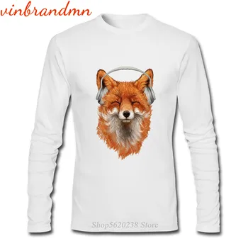 Amuzant Muzical Fox Hip Hop Print T Camasa Maneca Lunga Guler Rotund tricou Smiling Fox Design Pentru Bărbați Îmbrăcăminte de Dropshipping