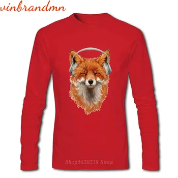 Amuzant Muzical Fox Hip Hop Print T Camasa Maneca Lunga Guler Rotund tricou Smiling Fox Design Pentru Bărbați Îmbrăcăminte de Dropshipping