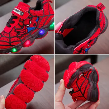 Led Luminos Spiderman Copii Pantofi pentru băieți și fete Cu Lumină Copii Luminos copilul Adidași ochiurilor de plasă sport Băiat Fată de Lumină Led Pantofi