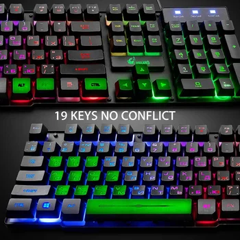 T5 Curcubeu lumina de Fundal Tastatură USB 104 taste Ergonomice Jocuri English Russian Keyboard Și a Stabilit pentru PC Laptop cu Pad