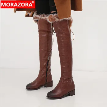MORAZORA 2020 Rusia mai Noi cizme de iarna pentru femei cald blana groasă coapsei cizme înalte zip lace up de moda Cizme de zapada doamnelor pantofi