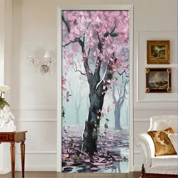 Autocolant Pe Usi Auto Adezive Cherry Blossom Tapet Copac Pentru Usi Diy Arta De Imprimare Imagine Home Decor Mural Dulap Decal