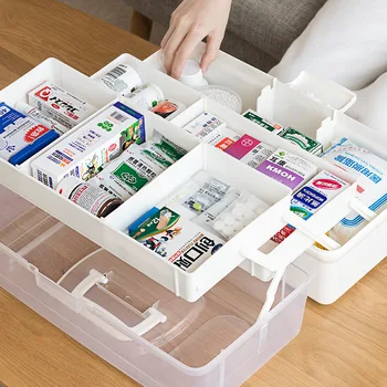 3 Strat De Prim Ajutor Kit Cutie De Depozitare Din Plastic De Droguri Multi-Funcțional Medicina De Droguri Organizator Portabil Familie Kit De Urgență A Cabinetului