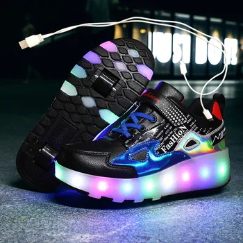 Eur27-43 Două Adidasi Cu Roti de Încărcare USB Stralucitoare Lumina Led-uri până în 2020 Role Skate-Jante de Pantofi pentru băieți și fete Papuci