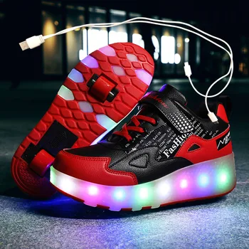 Eur27-43 Două Adidasi Cu Roti de Încărcare USB Stralucitoare Lumina Led-uri până în 2020 Role Skate-Jante de Pantofi pentru băieți și fete Papuci
