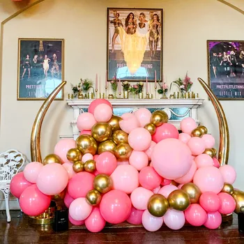 100buc Macaron Baloane Arcada Pastelate de Alb, Roz Ballon Ghirlanda de Aur de Metal de Confetti Globos Petrecere de Nunta Decor Copil de Dus Balon