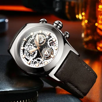 BIDEN Brand de Top Clasic Bărbați cuarț Ceas pentru Bărbați Impermeabil Curea de Piele Sport Ceasuri de moda de Lux Automatic Ceas