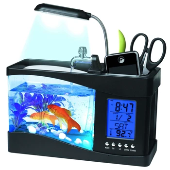USB Desktop Mini-Rezervor de Pește Acvariu de Sticlă LCD Timer Ceas LED Lampa LED Acvariu Rezervor de Pește Ceas Deșteptător Negru/Alb