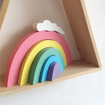 Lemn Curcubeu Camera Pepinieră Decor Camera pentru Copii Decor Rainbow Blocuri INS Nordic Acasă Decorare Jucării pentru Copii Rainbow Blocuri