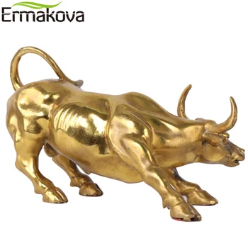 ERMAKOVA Aur de pe Wall Street Taur Fioros OX Sculptură Figurine de Încărcare Stoc de Piață Taur Statuie Decor de Birou Acasă Cadou