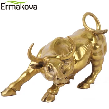 ERMAKOVA Aur de pe Wall Street Taur Fioros OX Sculptură Figurine de Încărcare Stoc de Piață Taur Statuie Decor de Birou Acasă Cadou