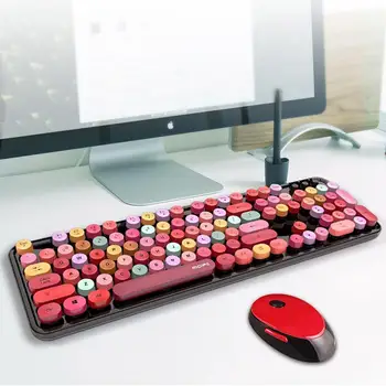 Tastatură fără fir și Mouse-ul setat pentru Notebook Laptop Calculator de Birou Drăguț Tastatură Mouse-ul Pieptene Rotund Buton de Tastatură Colorate