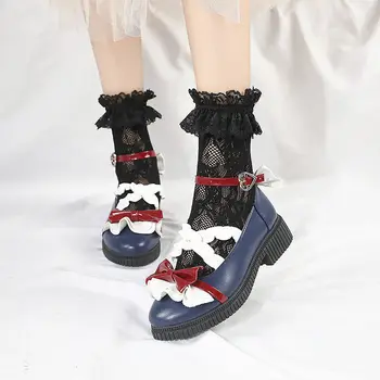 3CM Lolita Pantofi pentru Femei Cosplay Anime Gothic Petrecere de Ceai Arc Moale Fete Bandaj Lace Zburli Kawaii Retro Mary Jane Pantofi Lolita