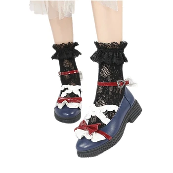 3CM Lolita Pantofi pentru Femei Cosplay Anime Gothic Petrecere de Ceai Arc Moale Fete Bandaj Lace Zburli Kawaii Retro Mary Jane Pantofi Lolita