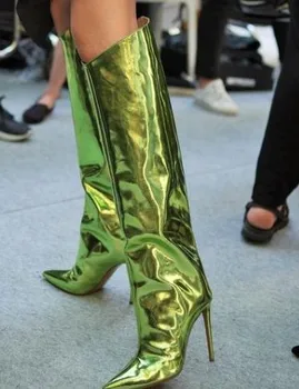 2018 Europene noua moda doamnelor cizme a subliniat toc tub larg cizmele de mari dimensiuni sexy catwalk cizme