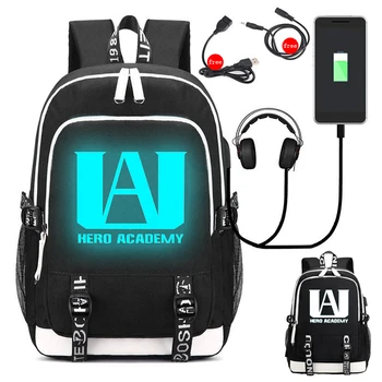 De înaltă Calitate Eroul Meu mediul Academic Luminos rucsac pentru Scoala de baieti student saci de fete de încărcare USB rezistent la apa Laptop geanta de voiaj