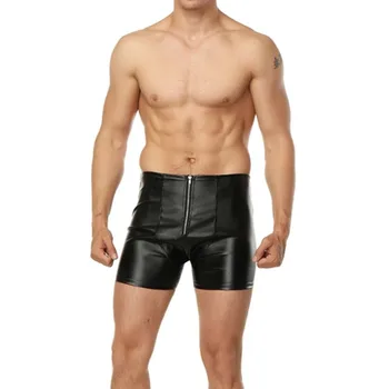 Europene Și Americane Sexy Barbati Distractiv Pantaloni Scurți Negru Faux Din Piele De Brevet Deschis Picioare Pantaloni Skinny Performanță Bărbați Scurt