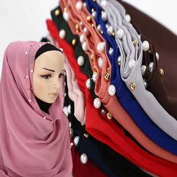 Simplu Șaluri Golded Margele Bubble Șifon Eșarfă Perla Eșarfă Mare Soldat de Culoare Foulard Femme Hijab Musulman Eșarfă de 20 de Culori 180*75cm