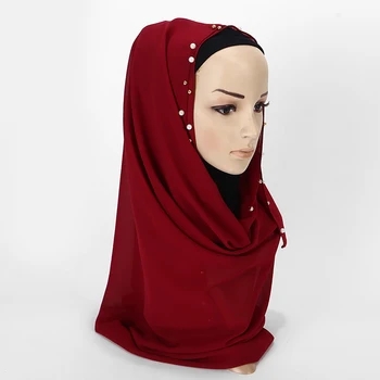 Simplu Șaluri Golded Margele Bubble Șifon Eșarfă Perla Eșarfă Mare Soldat de Culoare Foulard Femme Hijab Musulman Eșarfă de 20 de Culori 180*75cm