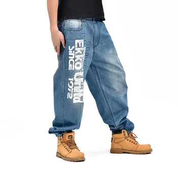 CHOLYL Bărbați Largi Picior Pantaloni din Denim Hip Hop albastru Skateboarder Blugi plus dimensiune blugi largi de Rapper-ul Relaxat Jean joggeri