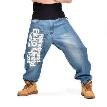 CHOLYL Bărbați Largi Picior Pantaloni din Denim Hip Hop albastru Skateboarder Blugi plus dimensiune blugi largi de Rapper-ul Relaxat Jean joggeri