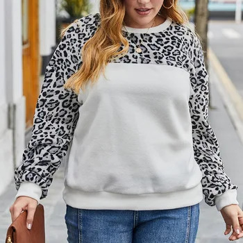 ROPALIA Tricou Femei Maneca Lunga O-gât Casual Leopard de Imprimare Plus Dimensiune Topuri Toamna Feamle Tricou