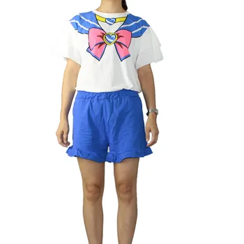 Japoneze Sailor Moon Pijamale Pentru Femei De Vara Kawaii Lolita Fete Pijama Homewear Cămașă De Noapte Shirt Și Pantaloni Scurți Set