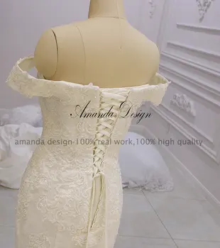 Amanda Design robe de mariee courte de Pe Umăr Dantelă Aplicatiile Detasabila Fusta Rochie de Mireasa