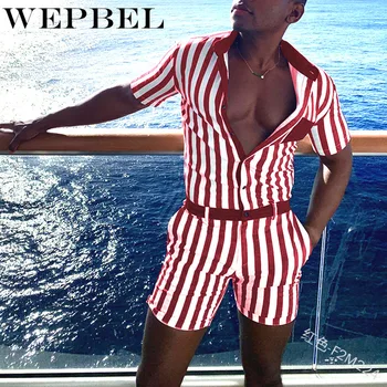 WEPBEL Stripe Mens Casual cu Maneci Scurte Salopete Salopeta Costum Salopeta-O singură Bucată de echipamente de Lucru Prezente