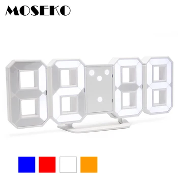 MOSEKO Electronic Digital cu LED-uri de Alarmă Ceas de Perete Modern Birou Masă, Ceas 3D cu Estompat Veioza, Snooze, Memorie Auto