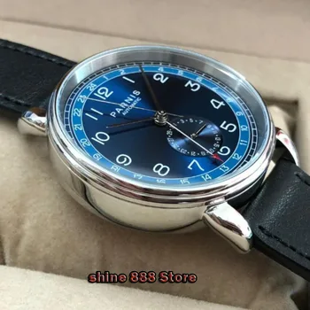 Noi Parnis 42mm caz de argint cadran albastru GMT arabe marca data fereastră curea din piele mens top de agrement automat mechanical ceas