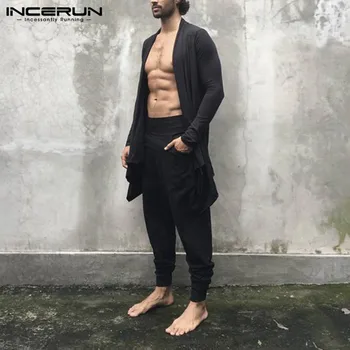 INCERUN Moda Bărbați Îmbrăcăminte exterioară Solidă Casual Mantie Cape Maneca Lunga Subtiri Șanț Neregulate Cardigan Lung Bărbați Streetwear Haina 2021
