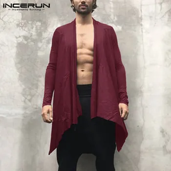 INCERUN Moda Bărbați Îmbrăcăminte exterioară Solidă Casual Mantie Cape Maneca Lunga Subtiri Șanț Neregulate Cardigan Lung Bărbați Streetwear Haina 2021