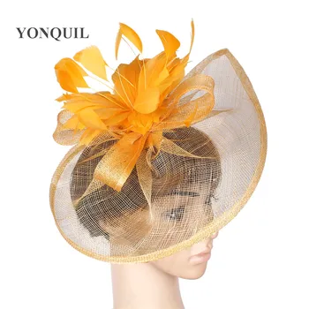 Roz Mare Sinamay Fascinator Pălărie Cu Pene de Flori Pentru Femei Kentucky Derby Petrecere de Nunta Curse 2020 NEW Sosire