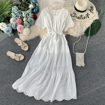 Mare tiv rochie maneca scurta pentru femei rochie lunga de vara broderii tubulare rochie albă