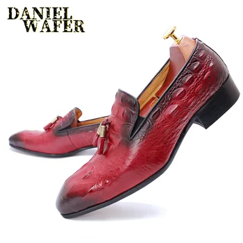 Moda Barbati Mocasini Pantofi de Crocodil Printuri Ciucuri Mocasini Naturale de Culoare Albastru Roșu Pantofi Rochie Casual de Vara Barbati din Piele Pantofi 18370